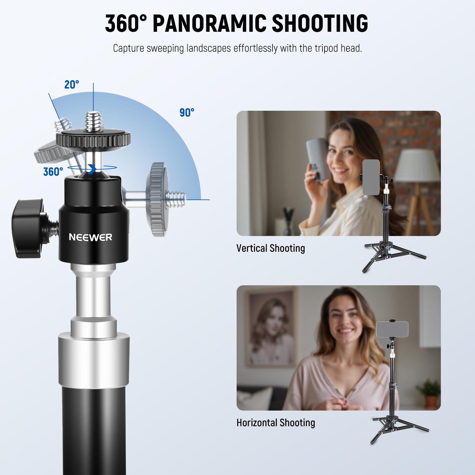 NEEWER Webcam Stativ für Schreibtisch, Mini Tischstativ mit Handyhalterung, kompatibel mit Logitech Anker Emeet Webcam, Ringlicht für Videoaufnahmen, Live Streaming, maximale Tragkraft 1kg, ST45B