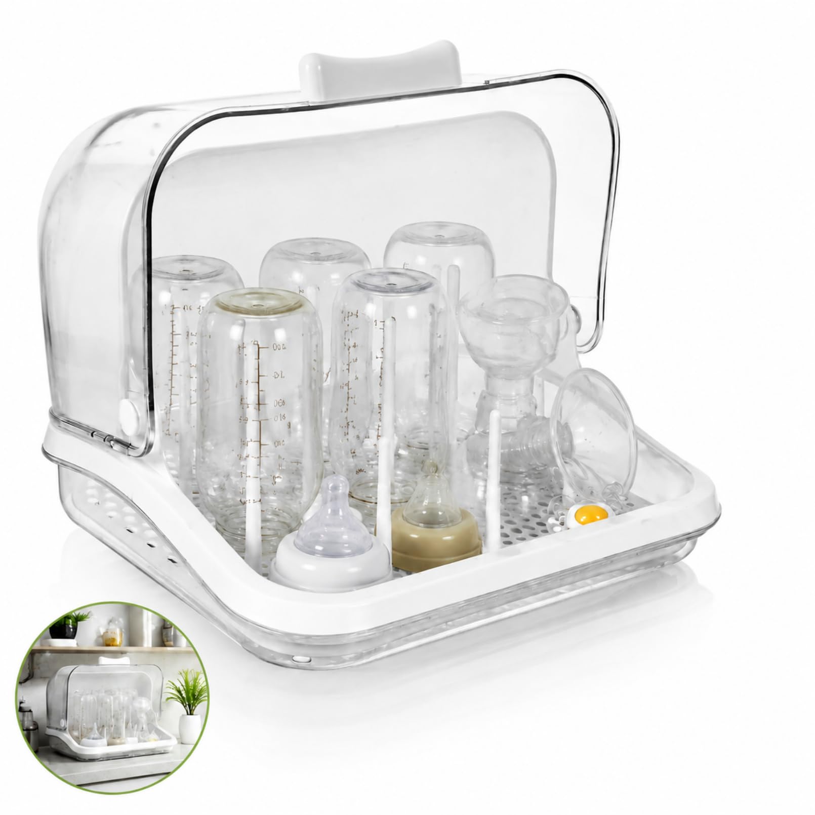 UKCOCO Baby Bottle Storage Box with Anti- dust Cover: Removable Holder Baby Bottle Drying Rack - BottleStorage Organizer for Countertop, Cabinet, Rack Dryer Holder for Pacifiers, Pump Parts