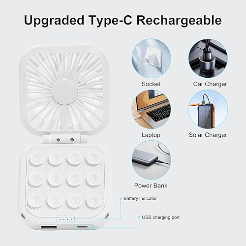 Miniatura 4 de Handheld Fan5000mAh Power Bank Battery Operated Mini Desk Fan,Portable Rechargeable Fan with 3 Speeds,9-15 Hours Working Time 180Foldable Neck Fan