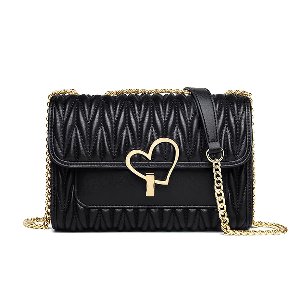 Bolso de Hombro Mujer con Cadena, Elegante Bolso Bandolera con Solapa, Bolso de Mano Cuadrado Clásico Estructurado Casual Diario Negro