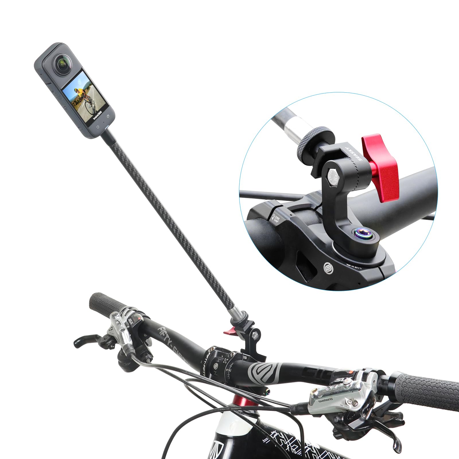 SEASKY H2E Aluminum Alloy Bicycle Bike Handlebar Unicorn Mount for Sports Action Camera with 12 inch Extension Rod Compatible for insta360 X4 X3 X2