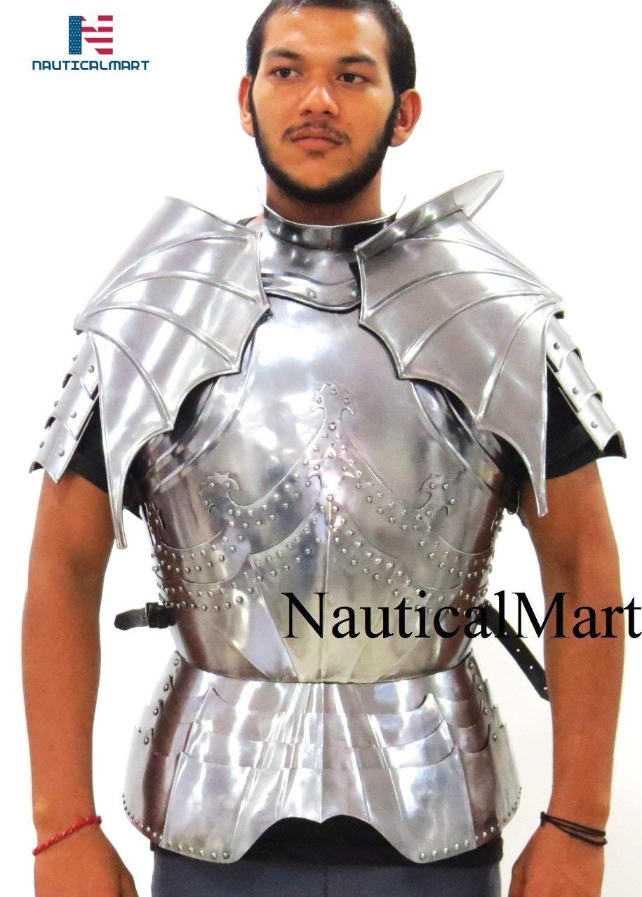 NauticalMart Plate Armour Medieval Shoulder Guard Steel Breastplate Silver