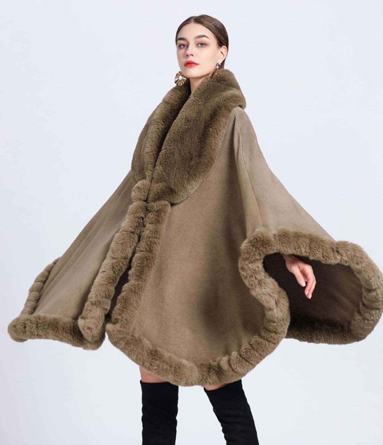 Obosoyo Ponchos for Women Shawls and Wraps Evening Dresses Faux Fur Collar Cloak Cape Pashmina - Image 2