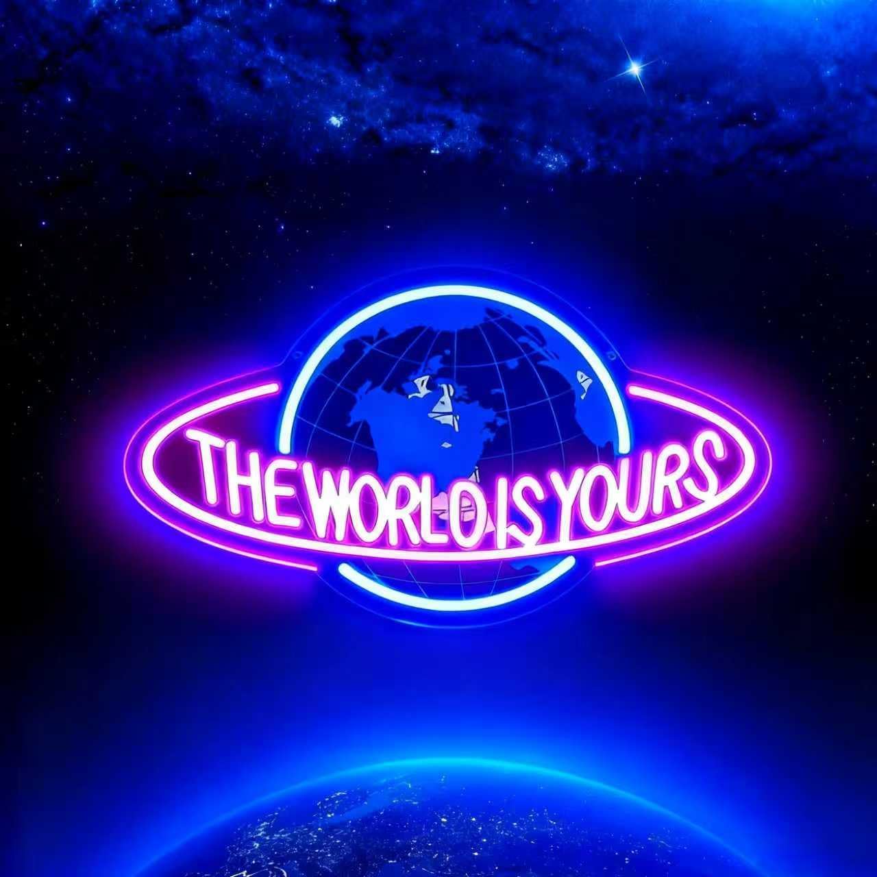 The World is Yours Neon Sign, Led Neon Light Signs for Game Room Wall Decor Gaming Planet LED Light up Sign Lamp for Man Cave Party Bedroom Bar Birthday Gamer Gift Dimmable USB Powered(16.2"*9.5")