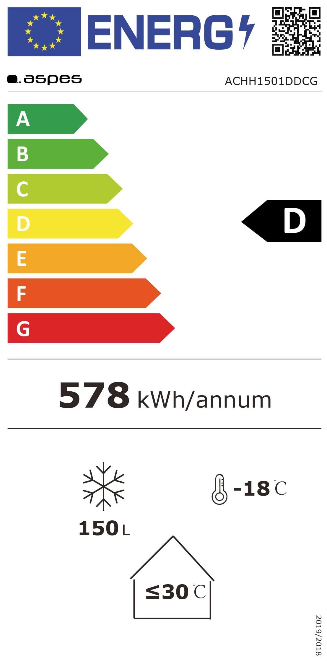 Aspes Congelador Horizontal Horeca Blanco ACHH1501DDCG. Capacidad 141 Litros, 1 Cesta, Bajo Nivel Sonoro, Eficiencia Energética Clase D