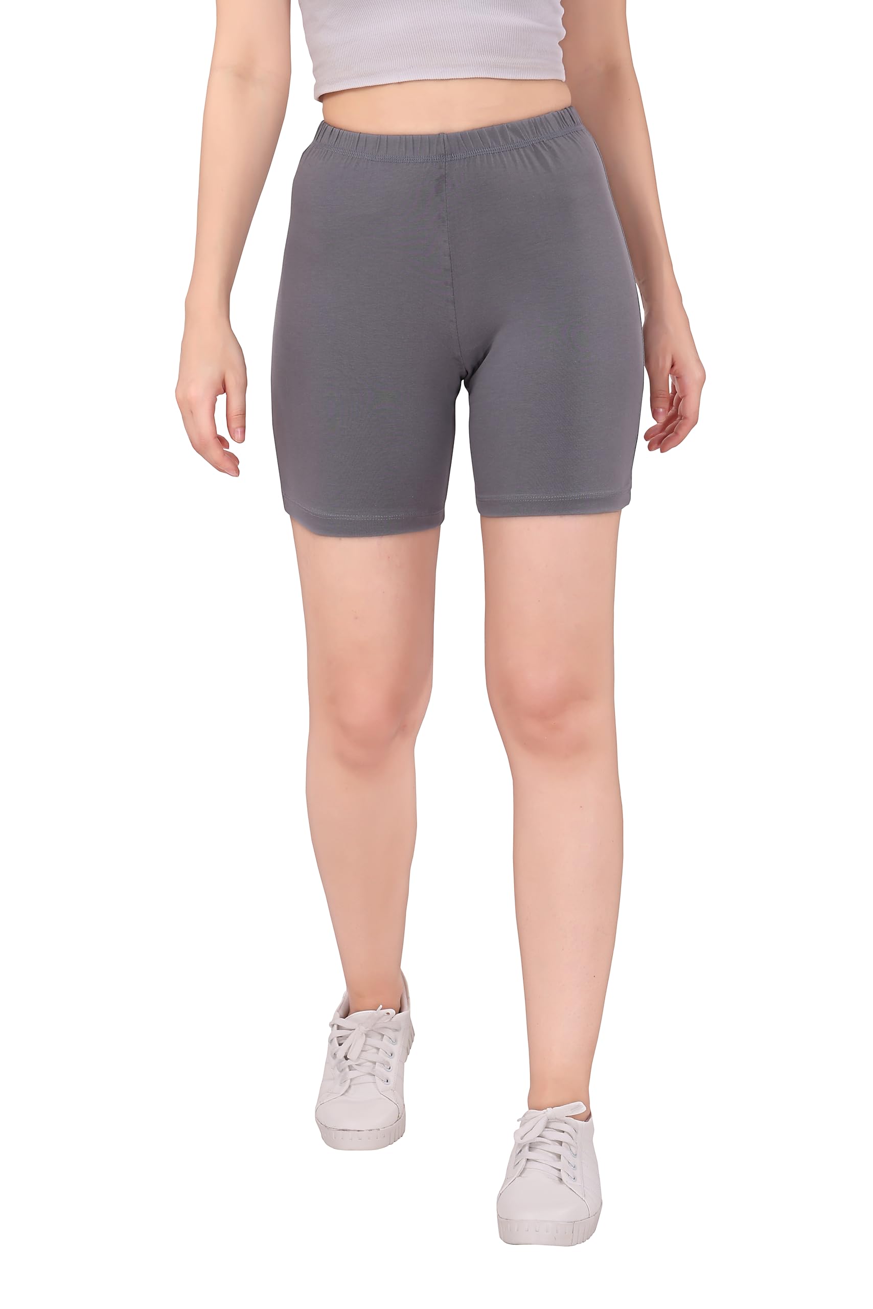 TRASAWomen's High Coverage Super Combed Cotton Elastane Stretch Underskirt Shorts Mid Waist Boyshorts Shorties with Concealed Waistband