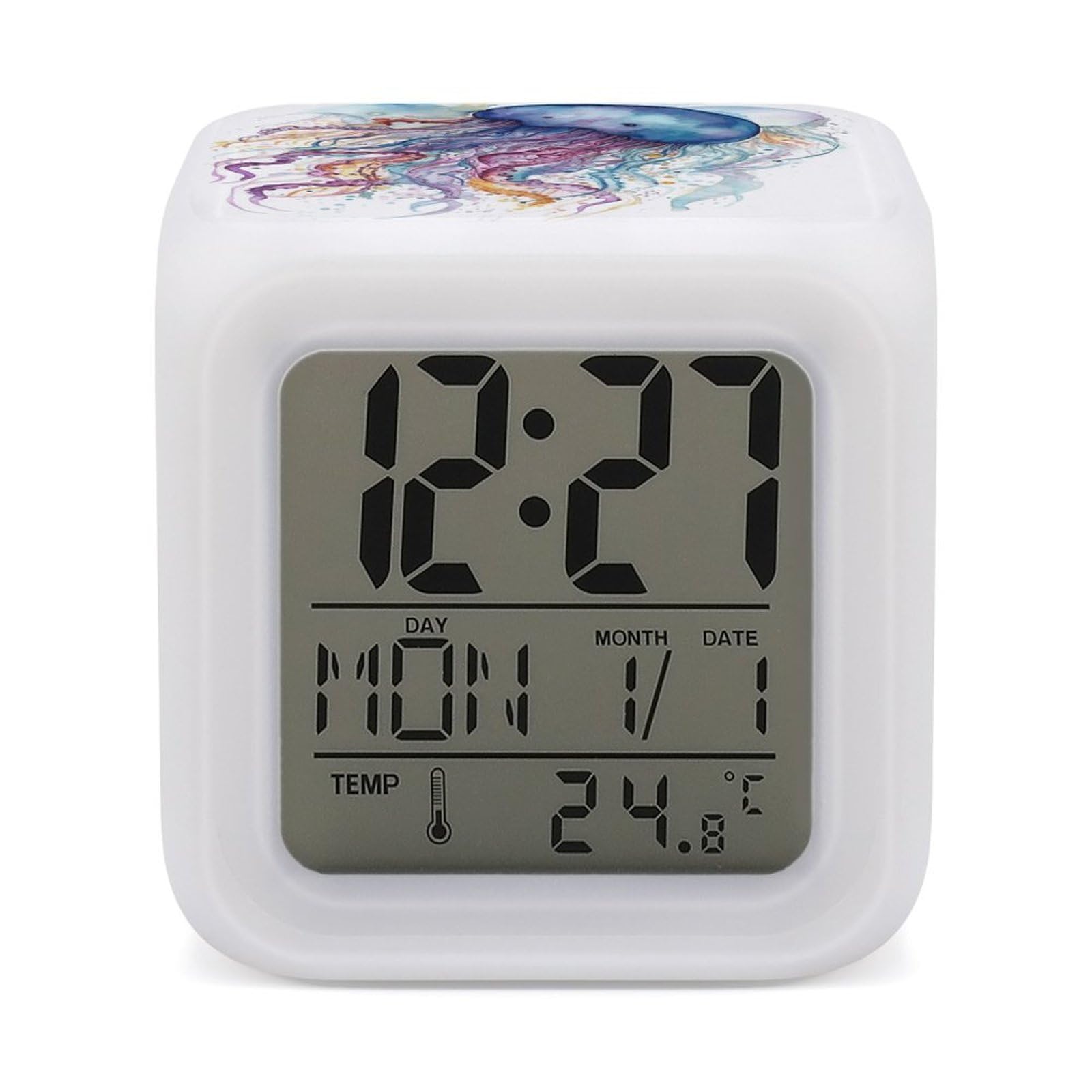 VstaDank Watercolor Jellyfish Alarm Clock Alarm Clock with 7 Color Changing Digital Clocks for Bedrooms Sleep Training Clocks with Large Display for Office Kitchen Living Room