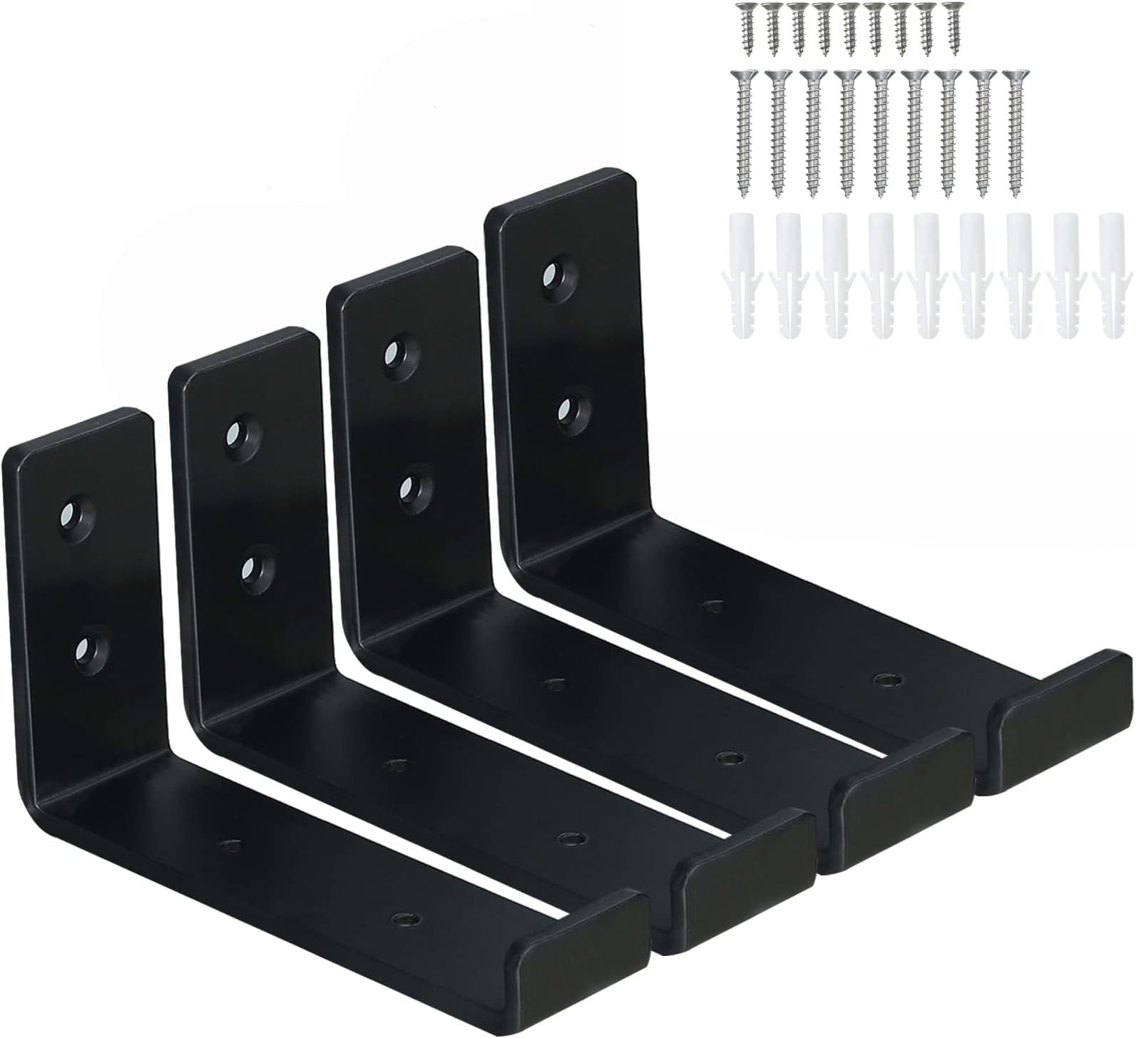 HEART ART Black Shelf Bracket 6 inch, J Metal Heavy Duty Shelf Support Brackets 4 Pack,6.3" L×4.8" H×1.2" W