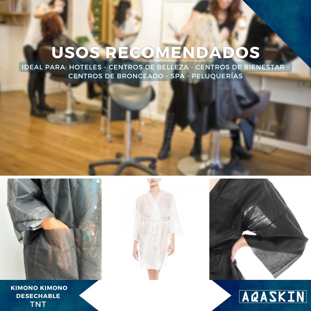 Kimono desechable Esteticista en TNT 30gr/m2 - Paquetes de 20 uds - DESCUENTOS POR CANTIDAD - Envasado individualmente - Dimensiones 100x140cm - Bolsillo y Correa