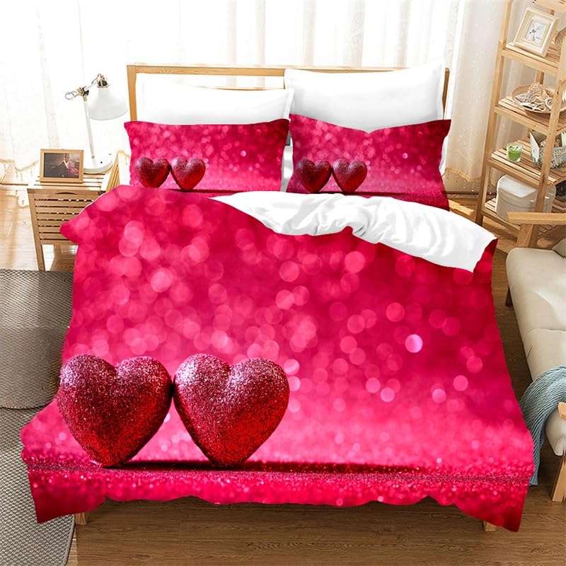 Housse de couette Saint-Valentin rose pour lit de couple moderne