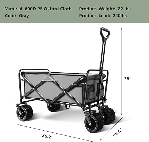 Miniatura 3 de Carro plegable grande, resistente, plegable, de gran capacidad, plegable, para la playa, para acampar, deportes, compras, color gris