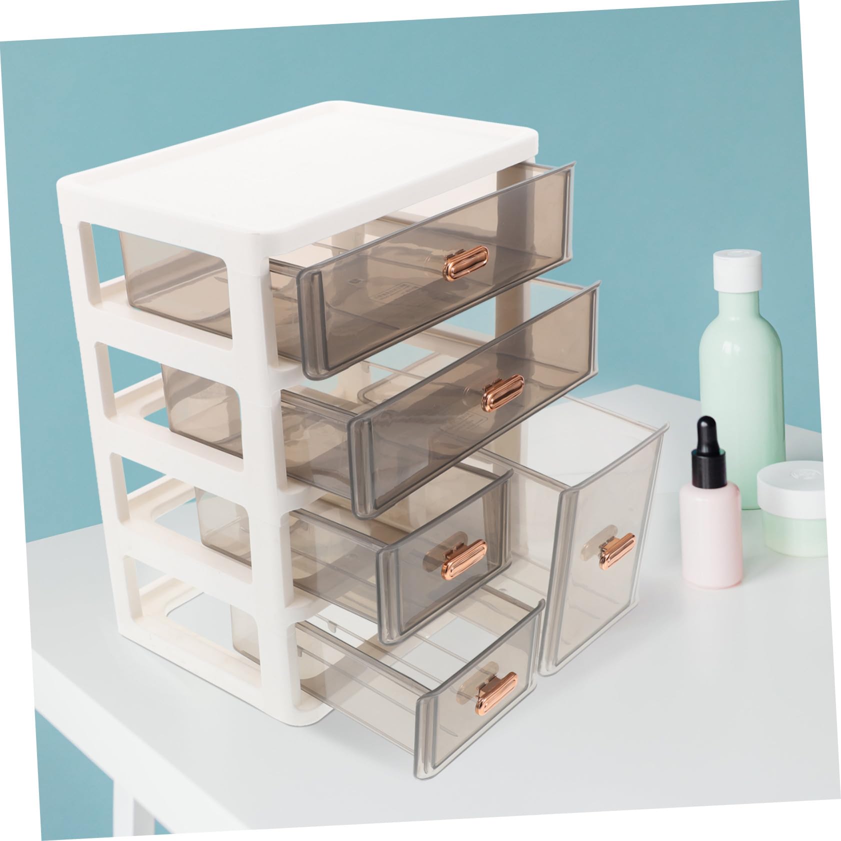 Veemoon Organizer da Scrivania con Cassetti in Plastica Trasparente Contenitore Multiuso per Trucco e Prodotti per Cura della Mobiletto Compatto per Casa e Ufficio Strati Medio