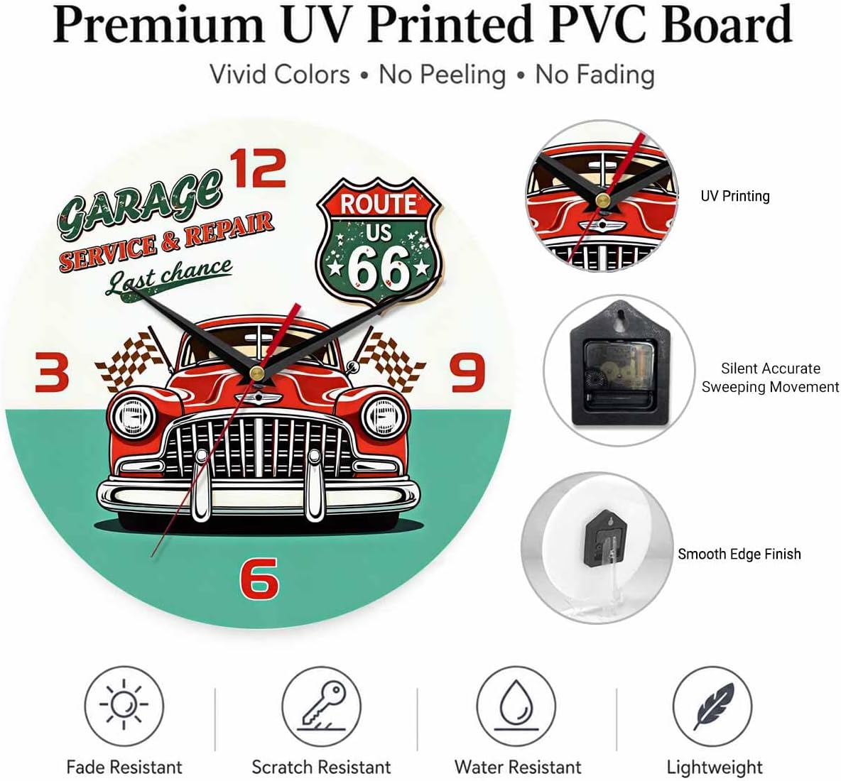 Classic Car Garage Wall Clock 10inch for Home Office Battery Operated image 3