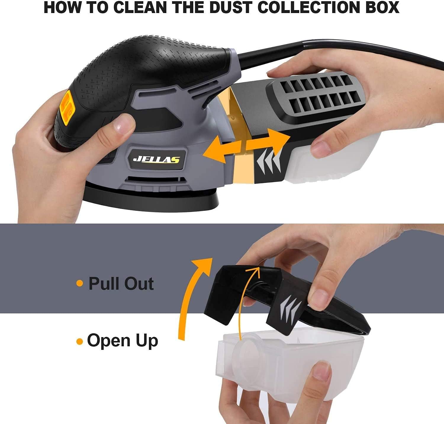 JELLAS Detail Mouse Sander, Compact Electric Sander for Wood, 13,000 RPM Sanders, 2 Amp Hand Sander with 12PCS Standard Sandpapers, Sanding Pads Included, MS220-SD - - 