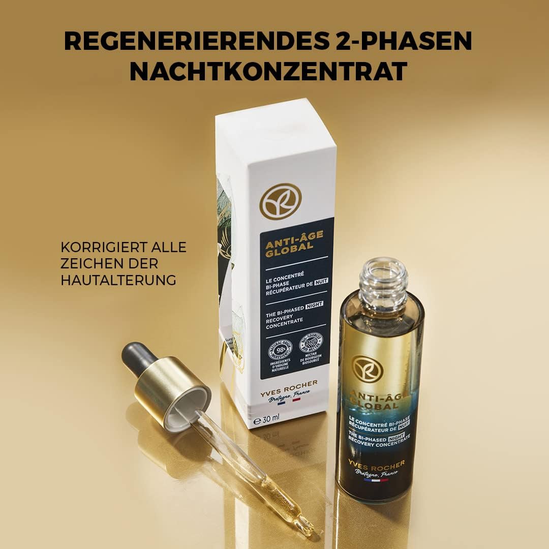 Yves Rocher Antienvejecimiento Global – Concentrado regenerador de 2 fases – Lujoso cuidado facial con néctar de brotes – para pieles maduras – 30 ml