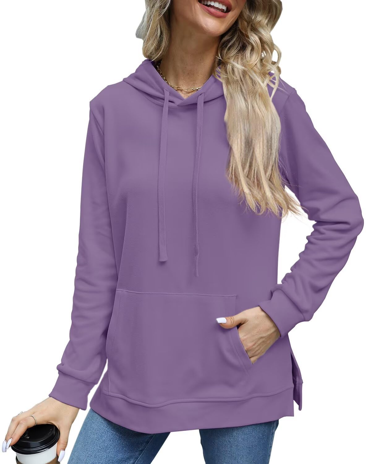 Beimuc Bluzy dla kobiet moda podzielony brzeg sznurek na co dzień bluzy z długim rękawem topy z kieszeniami