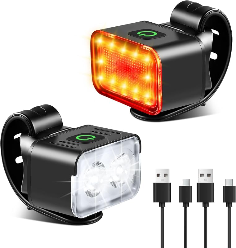 Juego de luces de bicicleta recargables USB delanteras y traseras para conducción nocturna, 5+6 modos de luz de bicicleta, reflectores de bicicleta impermeables IP65, juego de luces delanteras y traseras, carga rápida, fácil de instalar
