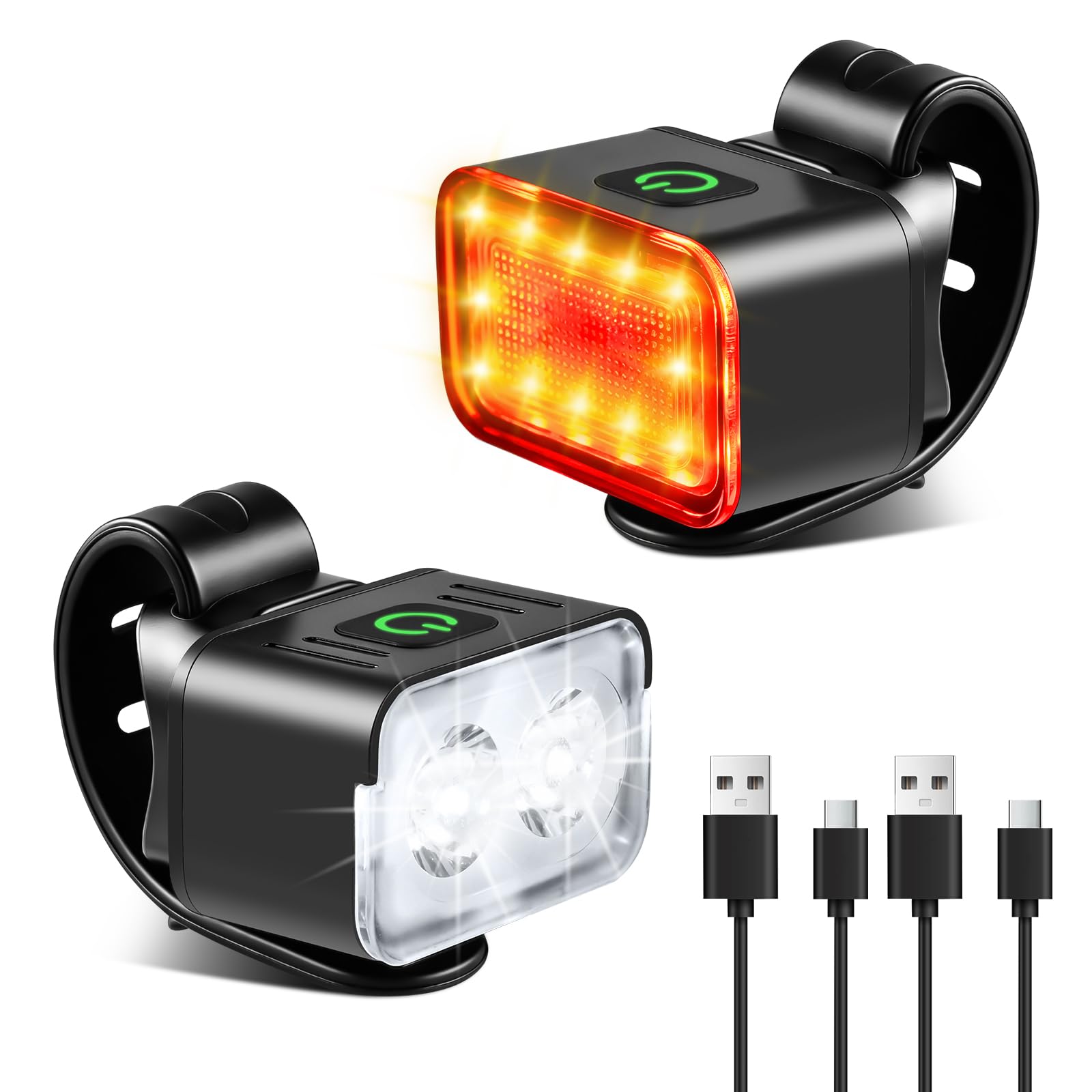 Bike Lights Front and Back, Super Bright Bicycle Lights USB Rechargeable, IPX6 Waterproof Bike Light Set for Night Riding/Camping/Backpack, 5+6 Lighting Modes (1 Set)