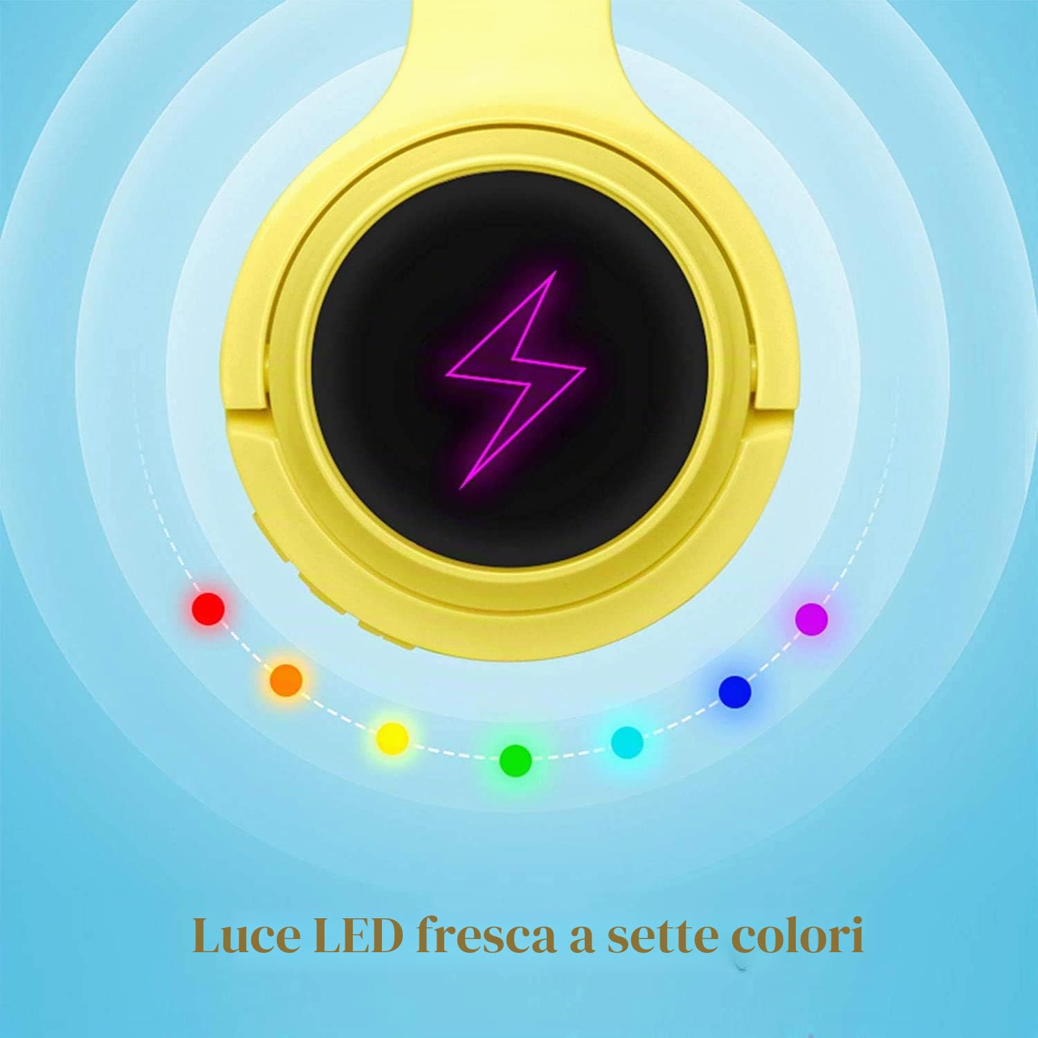 SVYHUOK Cuffie Wireless Bluetooth Bambini per Ragazzi Bambine, Giallo Cuffie con Microfono, Cuffie Over Ear Pieghevole con Luci a LED per cellulare/tablet/PC/laptop/IPad Compleanno Xmas Regali