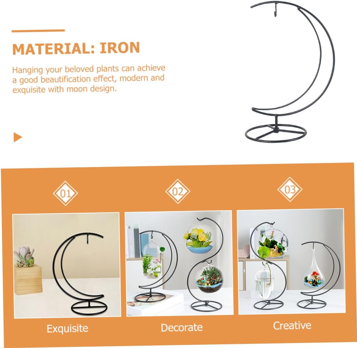 2pcs Hanging Display Stand Half Moon Ornament Holder Sturdy Glass Plant Stand for Decorative Style