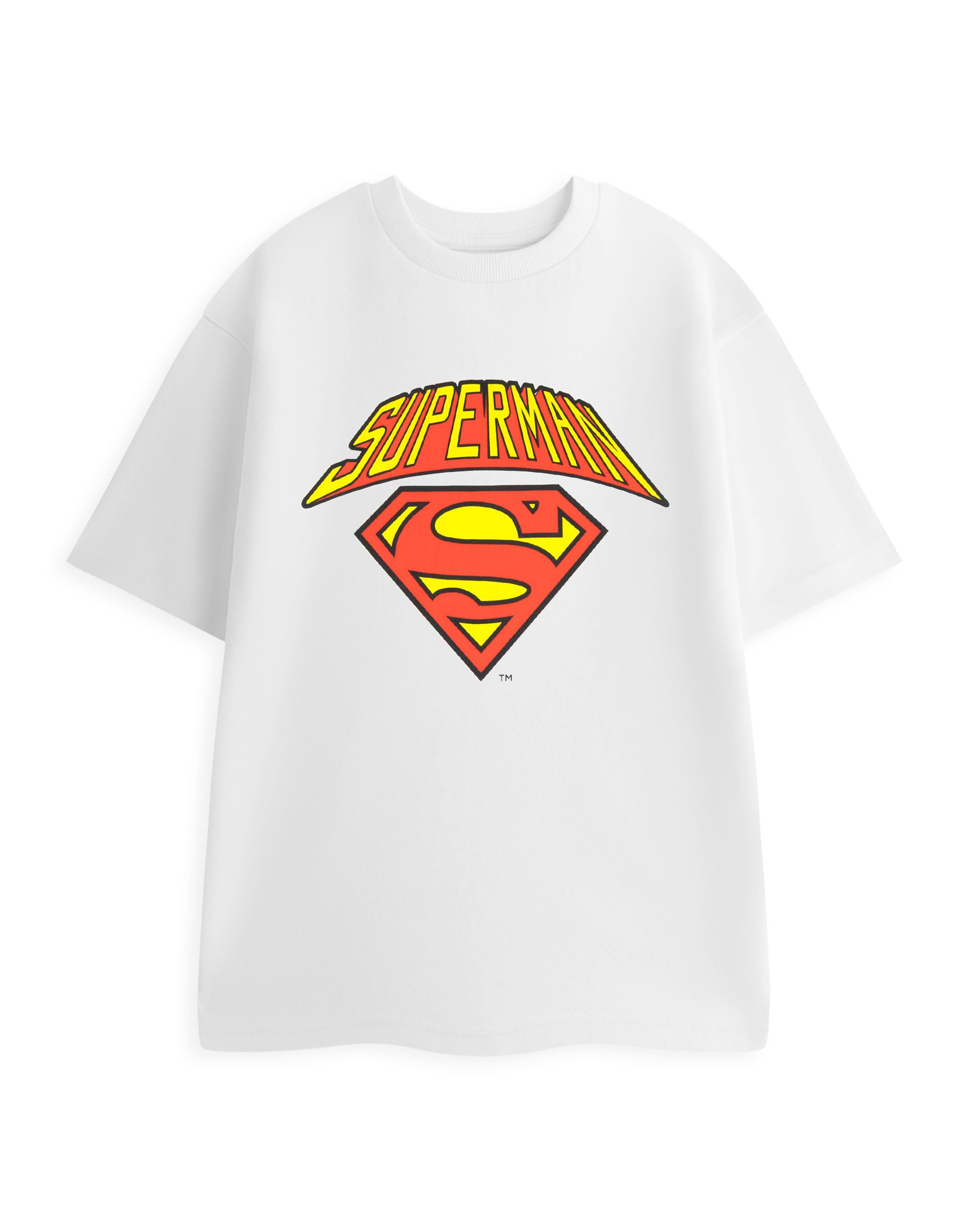Dc Comics Men's Colligate Logo Superman White Short Sleeve Graphic Tee | Classic Crew Neck T-Shirt | Superhero Representation | Comics Casual Wear | Dc Merch - Small