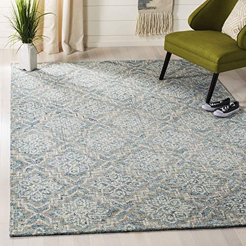 Tapete decorativo 6' x 9' azul y gris de lana hecho a mano miniatura 4