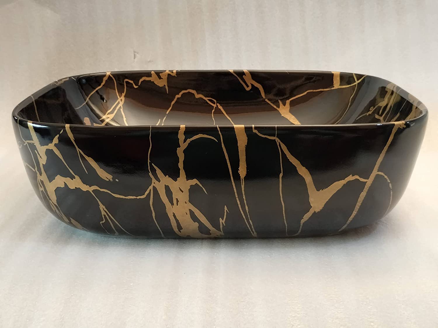 REMOTION Wash Basin Countertop | Tabletop Ceramic Bathroom Sink | Wash Basin Over Counter | Wash Basin For Bathroom (18 x 13 x 5.5 Inch) (WB-Black Golden Jelly) 4