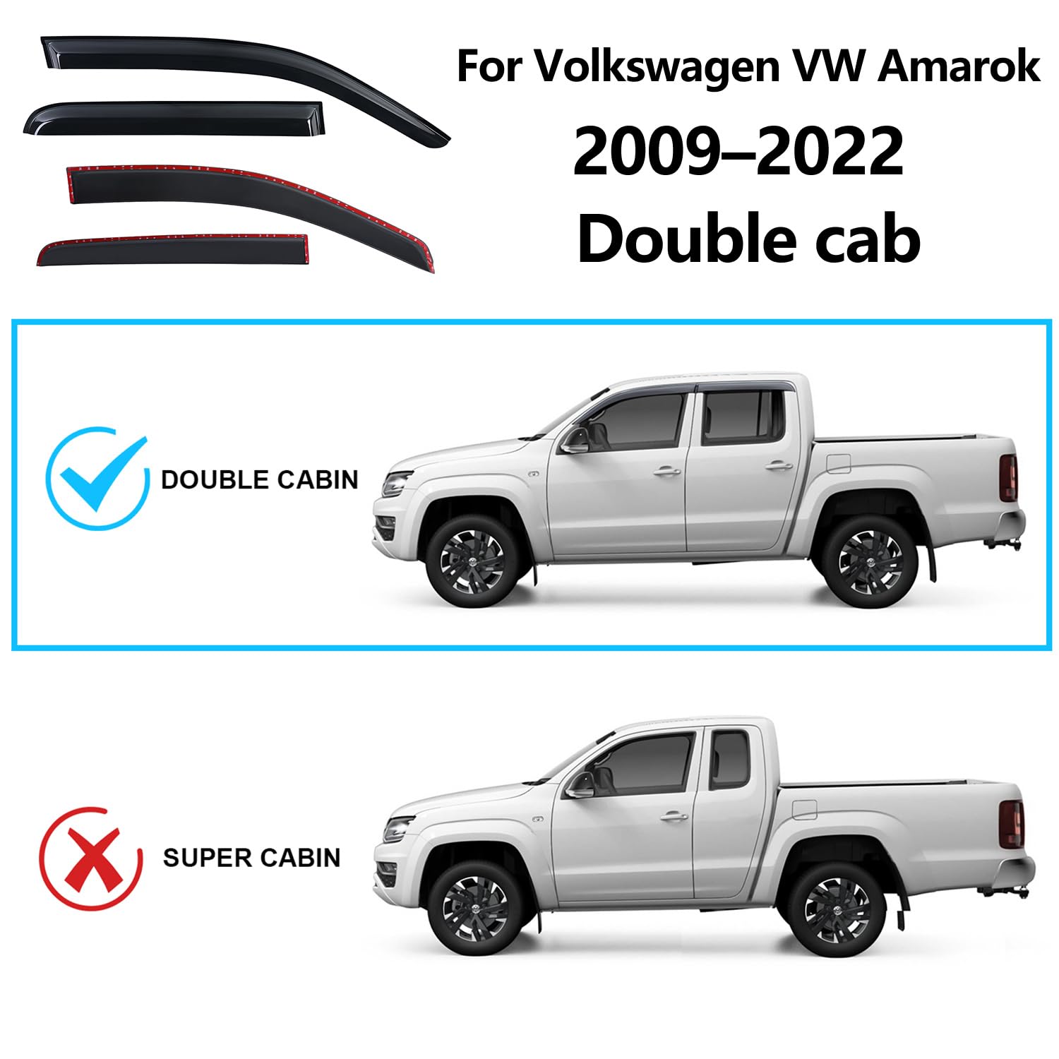 Déflecteurs d'air pour VW AMAROK Volkswagen 2009-2022 V6 / Aventura/Trendline/Startline/Highline Double Cabine