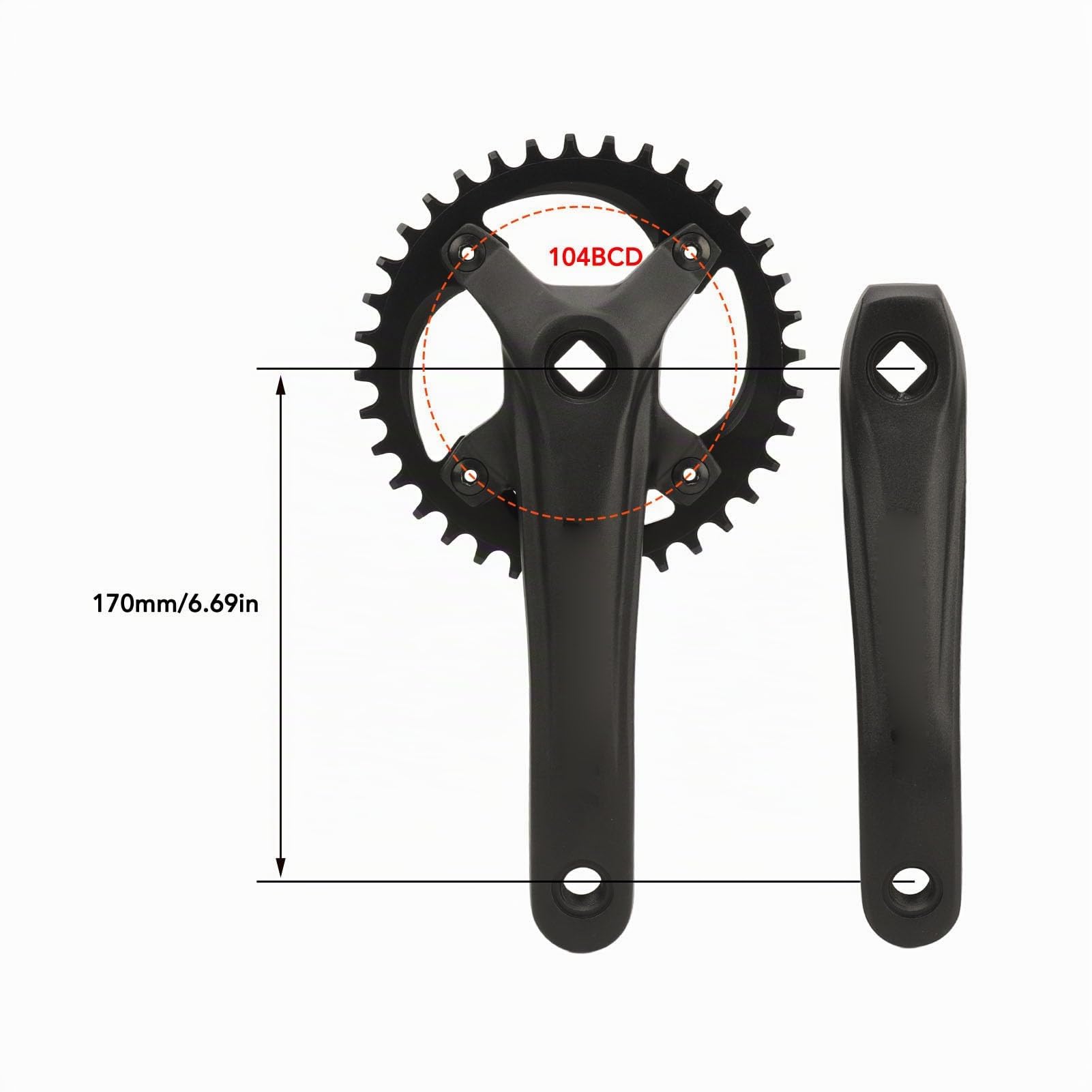 BuyWeek Guarnitura per Mountain Bike, 104 BCD 36T Guarnitura Quadrata con Foro Negativi Positivi Guarnitura Single Speed per la Modifica della velocità 7‑12