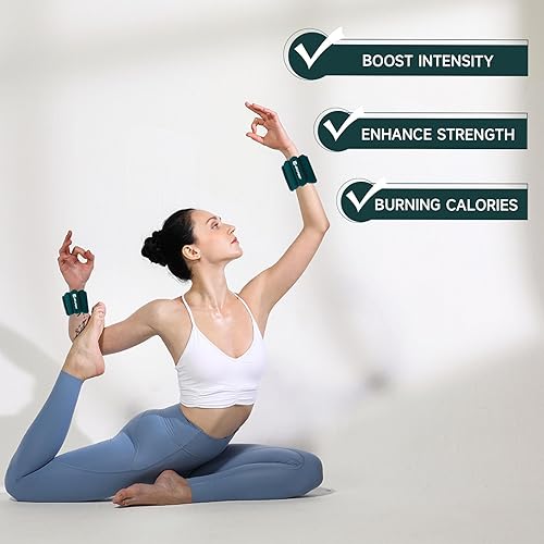 Vista 4 de AKSPORT Pesas de muñeca para mujer, juego de 2 pesas ajustables para tobillo (1 libra cada una), pesas para brazos y piernas para caminar, pilates