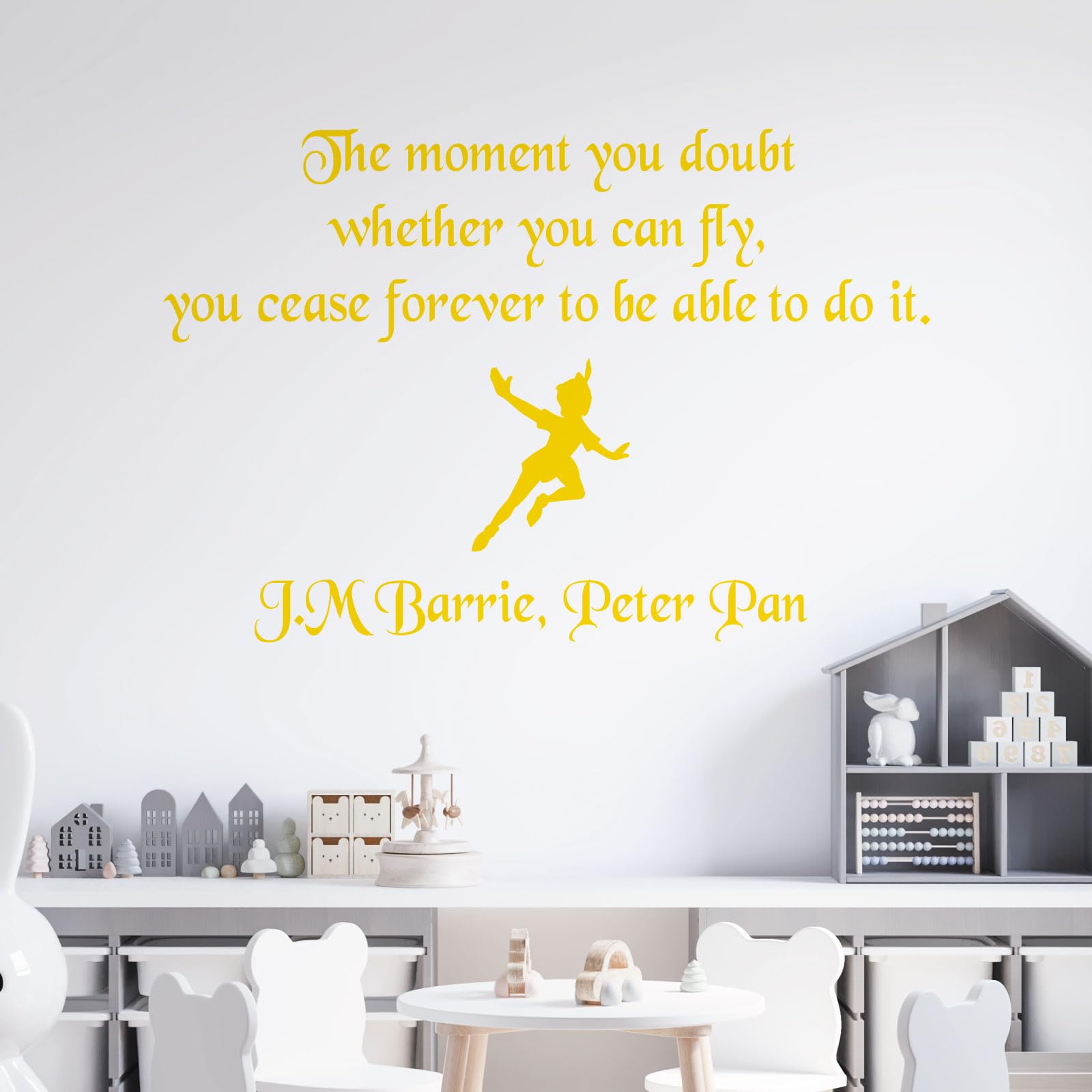 The Moment You Doubt Whether You Can Fly... - Peter Pan Book Disney Quote Decal Wall Sticker [Large] [Medium Yellow]
