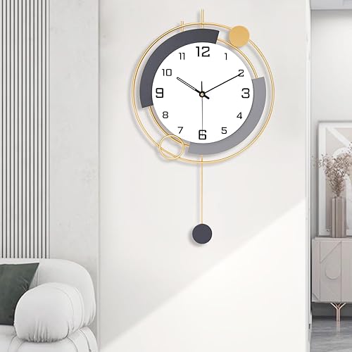 Miniatura 10 de Relojes de pared decorativos con péndulo, cuarzo de calidad silenciosa, funciona con pilas, reloj de pared grande de metal para sala de estar