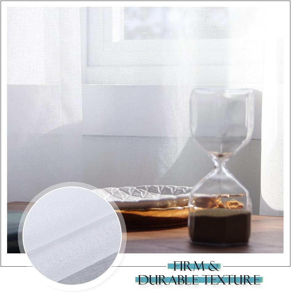 RYB HOME Decoration Extra Wide Linen Look, Sheer Drape, Sliding Grommet White Sheer Curtain Disperse Sunlight for Large Window Treatment Patio Door Bedroom Farmhouse Garden, 100 x 95