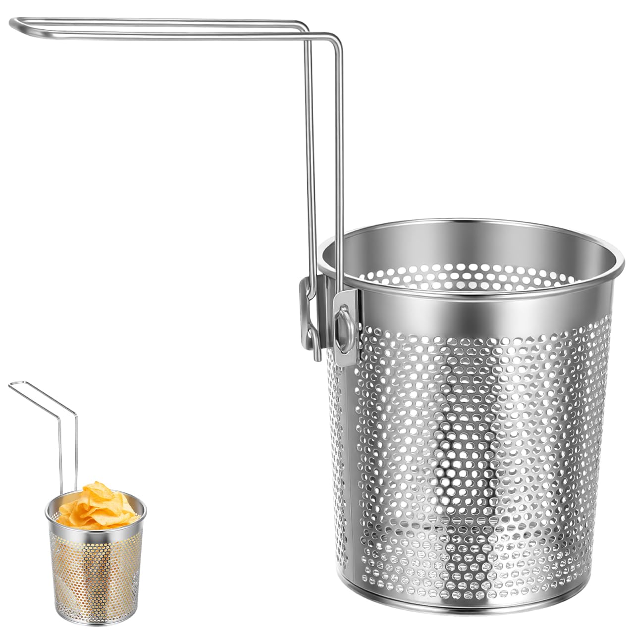 Hemoton Panier à pâtes pliable en acier inoxydable avec poignée, panier à pâtes Hotpot Accessoires Passoire de cuisine pour pâtes, boulettes, légumes et fritures, (diamètre 13 cm)