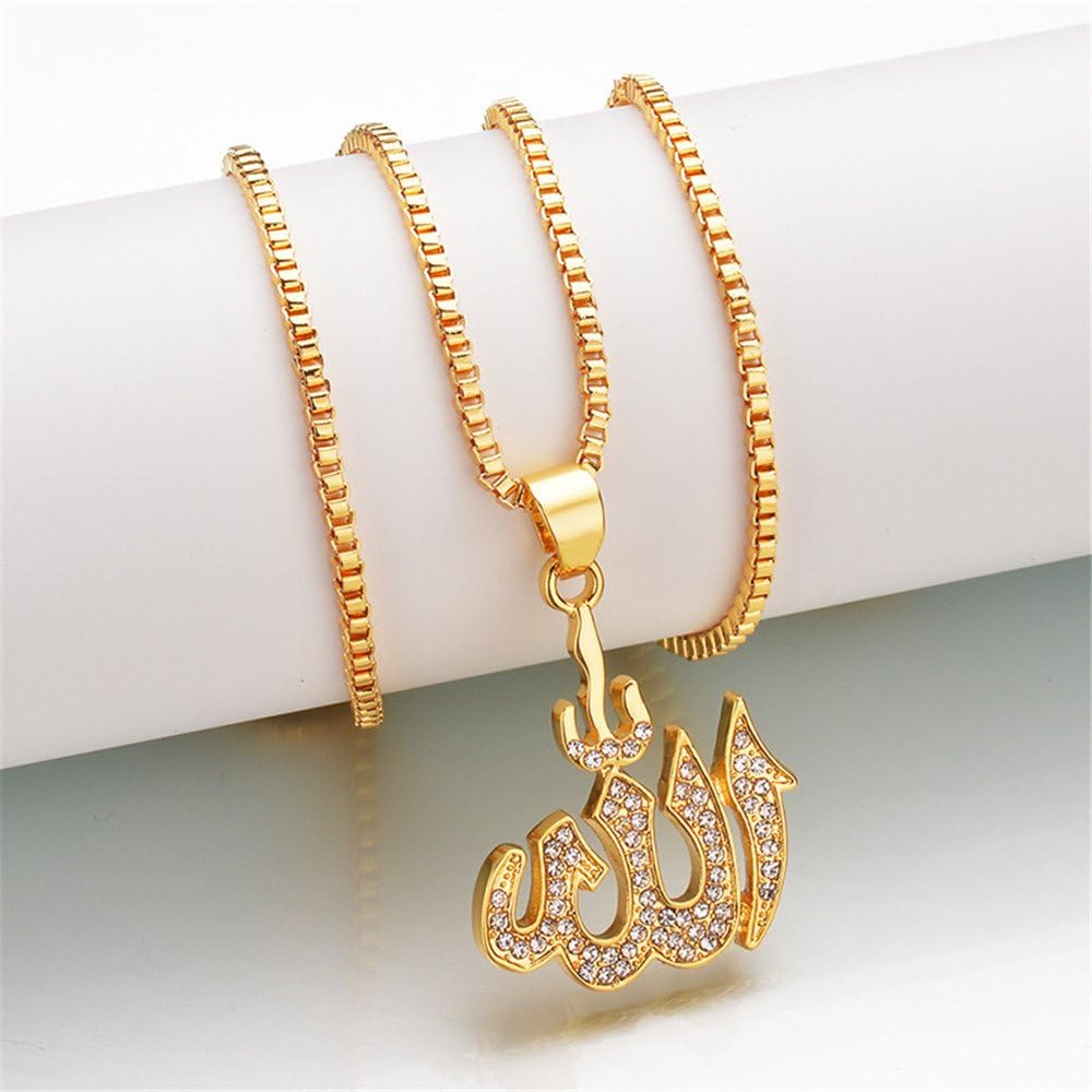 Allah Pendant with 22 inch Link Chain Necklace Mulsim Jewelry (Gold Plated) - Image 2