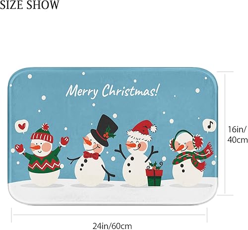 Miniatura 3 de Britimes Tapetes de baño para baño, diseño de muñeco de nieve de Navidad, color azul, lavable, tapete para decoración de baño, 16 x 24 pulgadas,