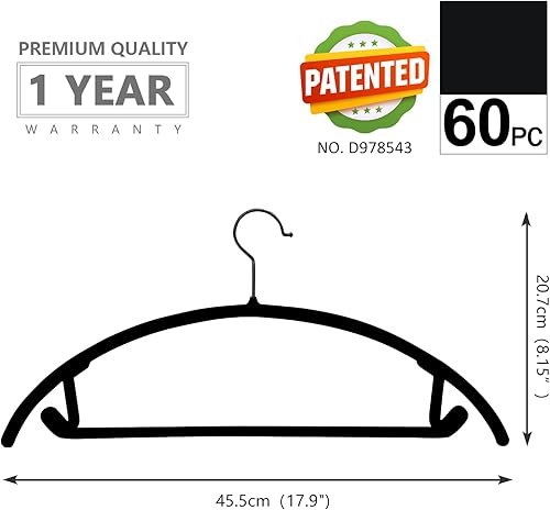 Miniatura 9 de MIZGI Heavy ydute - Perchas de terciopelo de alta calidad (paquete de 50 unidades), antideslizantes, sin hombros, ganchos cromados, perchas para