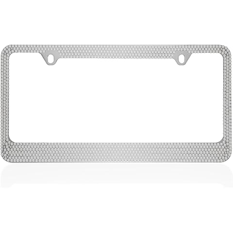 BDK Stainless Steel Silver Sparkly Sparkling Diamond Crystal Bling Premium License Plate Frame Metal Silver Rhinestone for Women Universal Size for Car Truck SUV