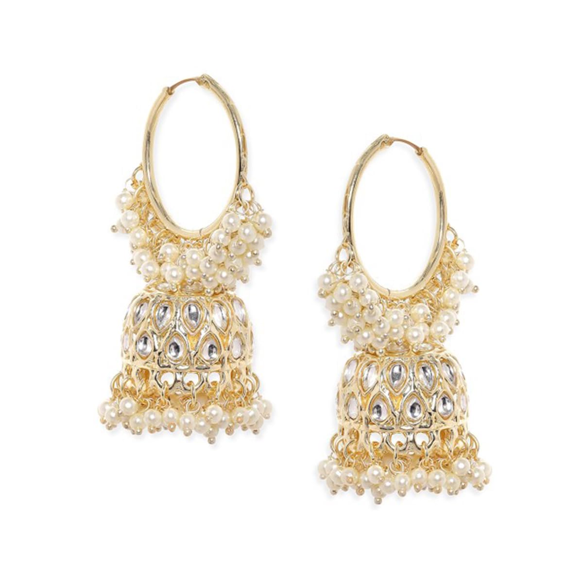 22K Gold plated Kundan Studded Pearl Beaded Jhumka Earrings (B0D6792M5T) Amazon Price History, Amazon Price Tracker