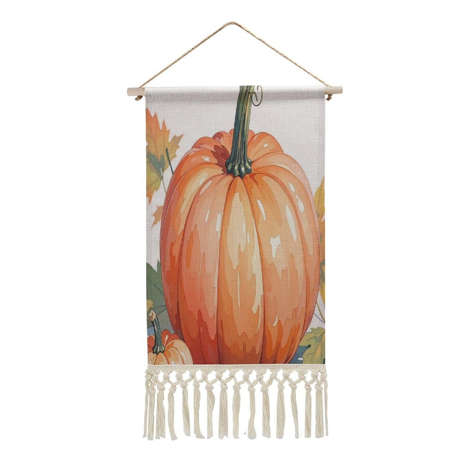 FekiLoot Fall Watercolor Pumpkins Wall Art Print Decor Art Tapestry with Tassel Cotton Linen Hanging Poster Vintage Aesthetic Wall Art Poster Rustic Wall Art Decor for Home Bedroom Living Room Office