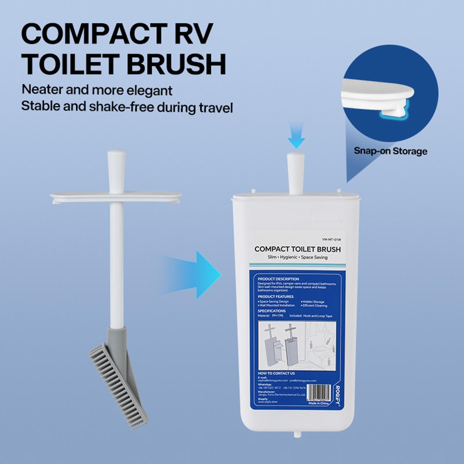 Cepillo de inodoro portátil con cabezal retráctil y soporte de pared para caravana, yate, viajes, hogar, dormitorio, baño y apartamento, herramienta de limpieza esencial