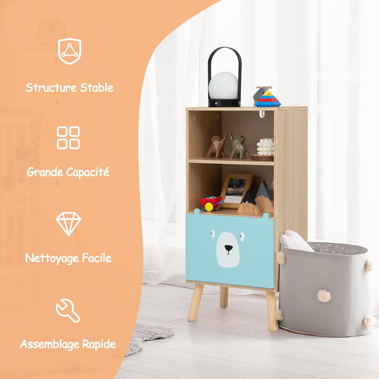 Libreria per Bambini RELAX4LIFE 3 Ripiani 40x30x85 cm Legno Cassetto 2 Scomparti Antiribaltamento 50 kg