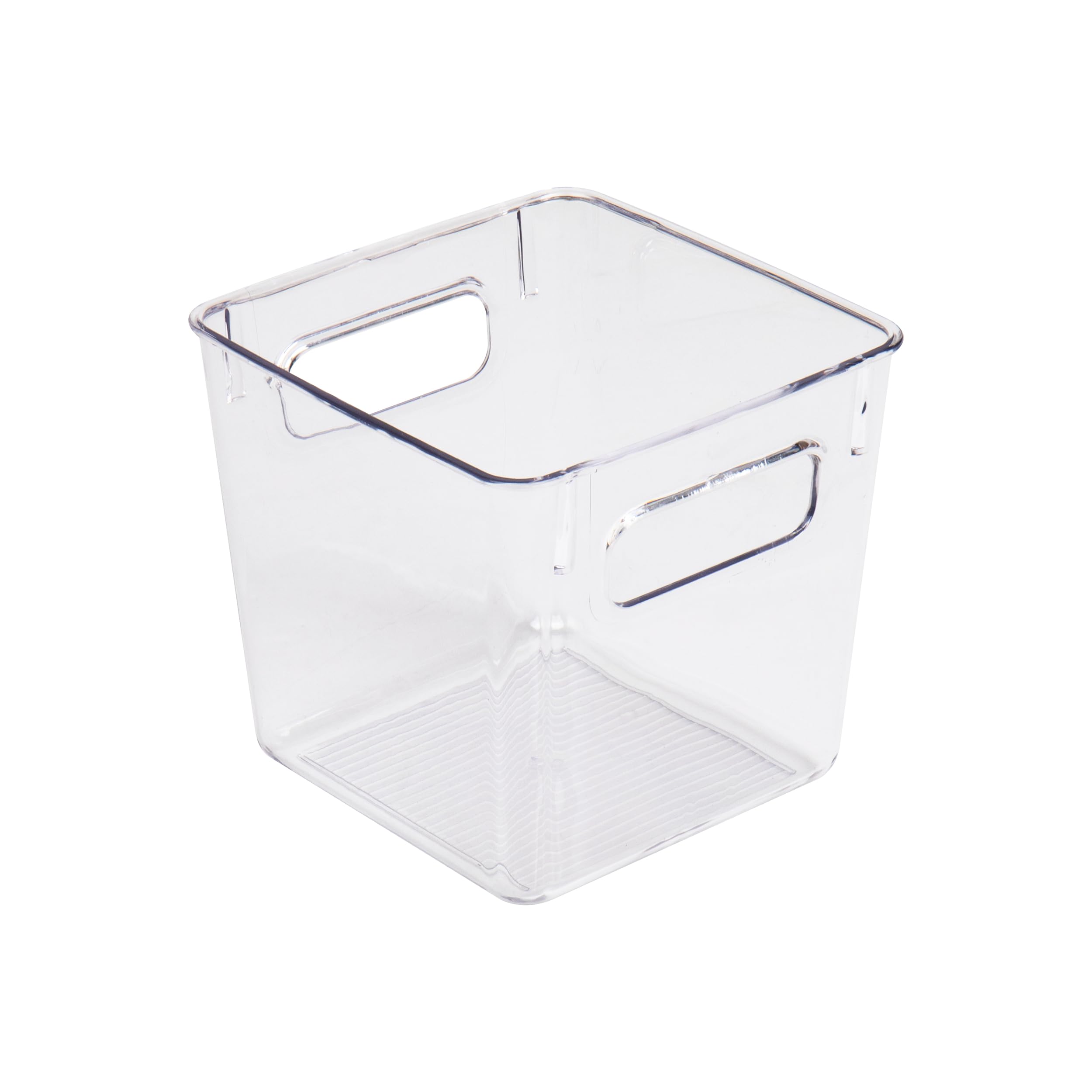 Clear Storage Bin with Handles, Fridge Organizer, Pantry, Kitchen & Bathroom, 6" L x 6" W x 5.5" H