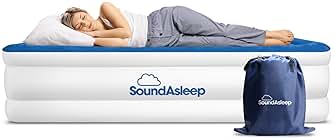 SoundAsleep Products Dream Series Luxury Air Mattress, ComfortCoil Technology, Built-in High Capacity Pump for Home, Camping- Double Height, Adjustable, Inflatable Blow Up, Portable (Queen Size)