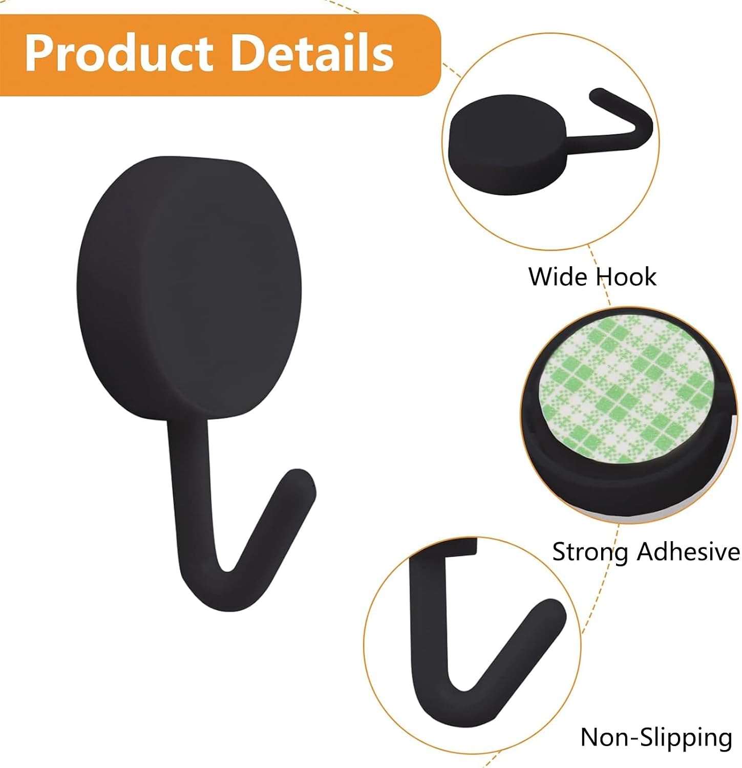 MOROBOR Self Adhesive Hooks, 20pcs Heavy Duty Plastic Hooks Wall Key Hook Holders Stocking Holder for Home Kitchen Bathroom Office Door (Black