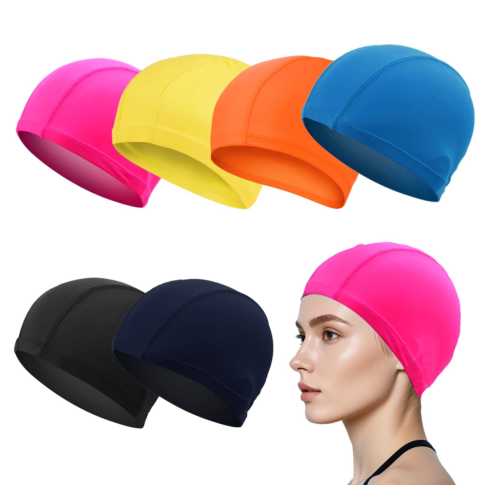 SAIIURV 6 Pcs Swimming Caps for Kids Girls Boys and Adult Teenager, Stretchable and Comfortable Swimming Hats, Anti slip Swim Cap Swimming Hat, Swimming Hats for Long and Short Hair (Multicolor)