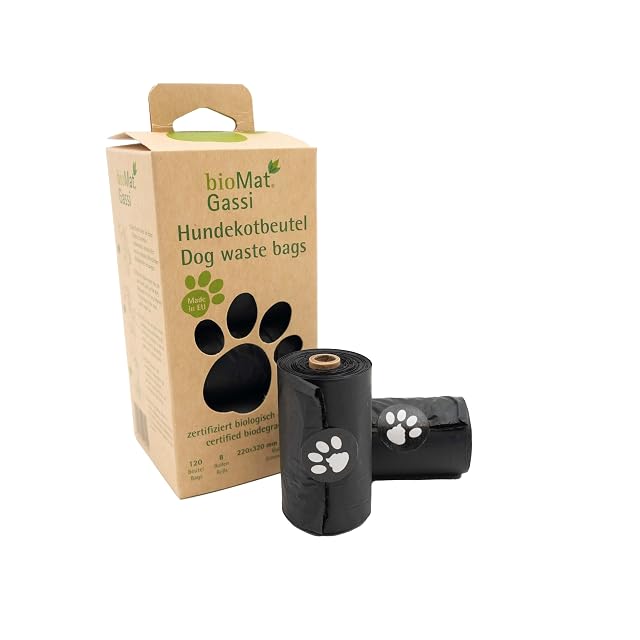 bioMat Bolsas para excrementos de perro, 120 unidades, compostables, resistentes a desgarros y opacas