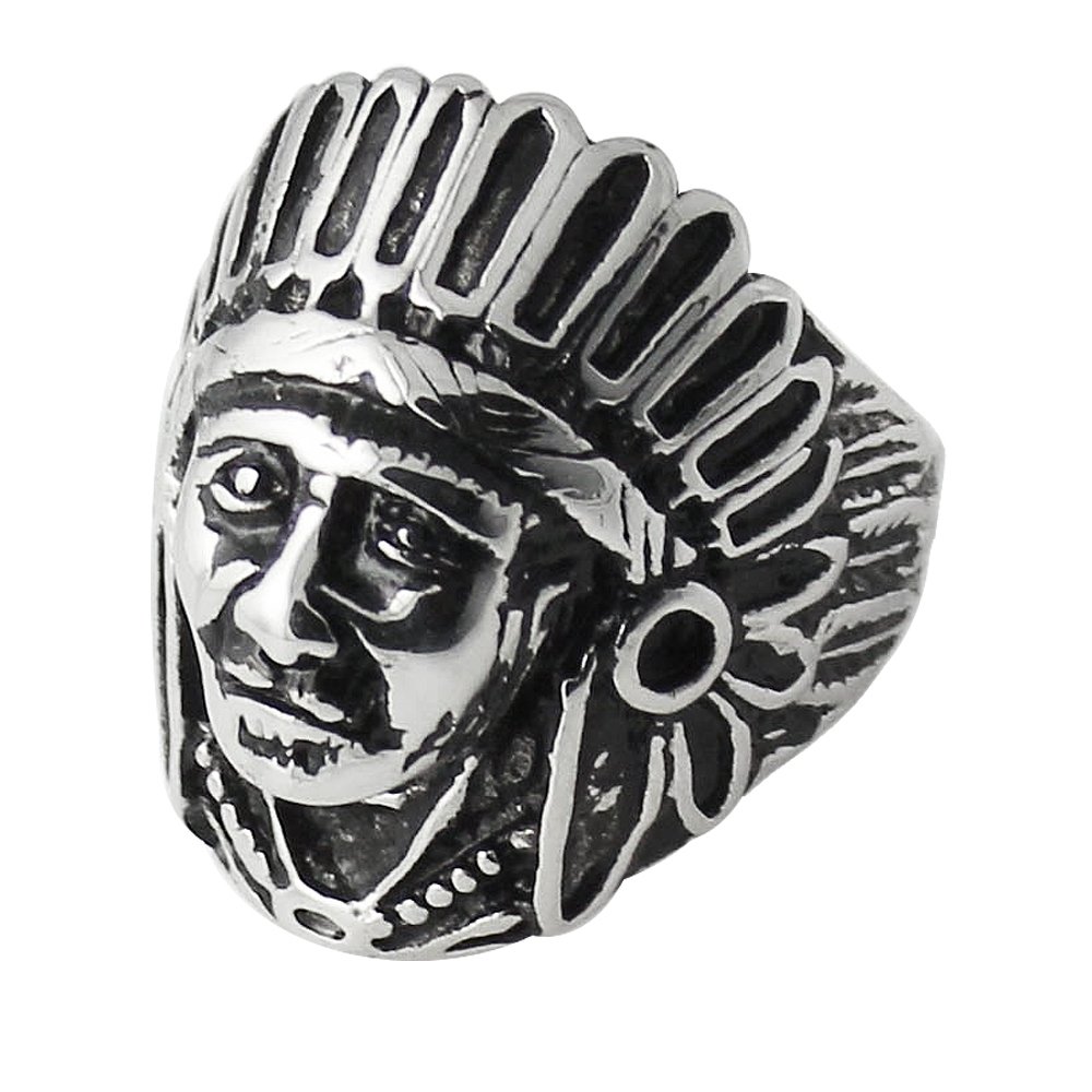 AZARIO LONDON Vintage Native American Indian Man Stainless Steel Biker Men Finger Ring - Size 12 (Size Y)