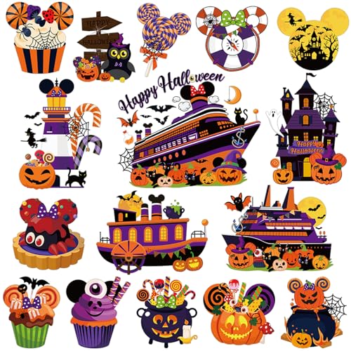 RiVolTa Halloween Cruise Door Magnets - 16 Pcs Mouse Pumpkin Ship Cabin Decorations Magnetic Stickers Funny Spooky Anchor Stateroom Decals Accessories for Carnival Holiday Party Refrigerator Car Decor