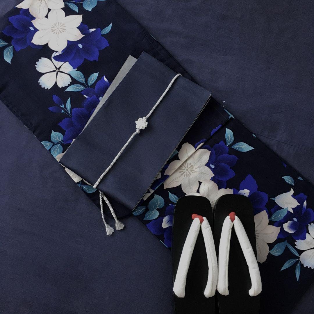 アイイロ すずし藍に白花美人 大人ゆかた 浴衣 浴衣3点 セット★高級生地 アイイロ すずし藍に白花美人高級 大人ゆかた 浴衣 浴衣セット